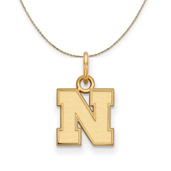 14k Yellow Gold U. of Nebraska XS (Tiny) Initial N Necklace - 22 Inch - Picture 1 of 7